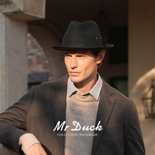 Mr DUCK Australian pure wool handmade top hat rolled edge foldable casual high-end jazz hat for men, warm and breathable in autumn and winter, royal black (top hat) S (suitable for 52-55cm head circumference, small head circumference)