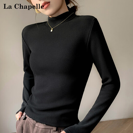 La Chapelle velvet half turtleneck cashmere bottoming shirt for women winter thickened silk thermal top with long sleeves inside white L