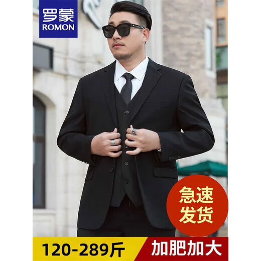 Luo Meng plus size suit men's suit plus fat plus fat business formal suit jacket wedding black loose spring and autumn new style two-button pure black single suit jacket + tie no trousers four seasons 6XL /200 recommended 205-225Jin Jin equals 0.5 kg