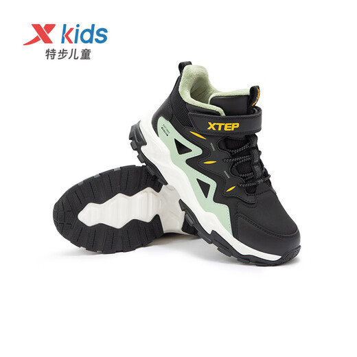 Xtep Children's Shoes Boys' Warm Anti-Slip Cotton Shoes Winter Mink Velvet Velcro Sneakers Black/Gray Grass Green 37