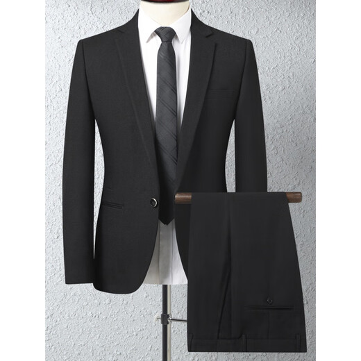 Lilan Men's Wool Suit Suit Men's Professional Formal Wear Work Suit Feeling Banquet Wedding Dress Plus Size Men Black No Slit 3XL 190/104