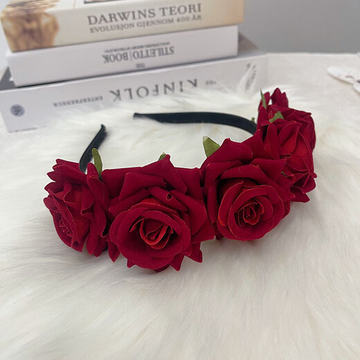 Beautifully made dark gothic style Lolita red rose headband for female brother Halloween cos funny photo headband bride hair accessories 1 red rose headband