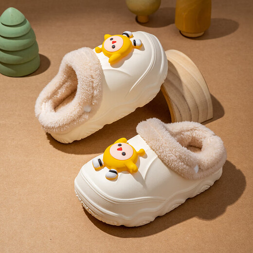 EVA children's cotton slippers with velvet for warmth in winter, cute cartoon removable anti-slip parent-child cotton slippers for boys and girls EVA anti-slip and warm upgraded version white 41 inner length 23.5-24cm 250MM