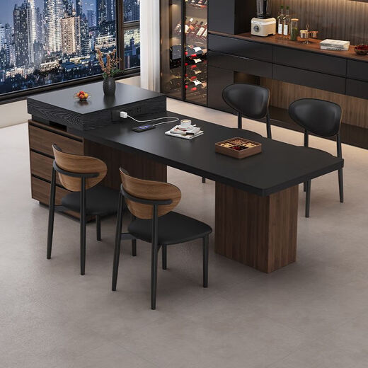 Shetan island table integrated dining table 2025 new small apartment multi-functional new wood grain slate household retractable dining table 140cm table top retractable island table without tea stove island table + 4 hippo chairs brand three-plug socket
