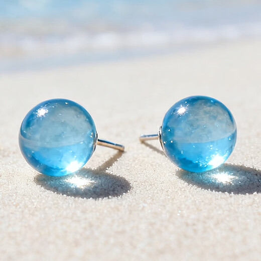 Shi Yue Jewelry (SHIYUEZHUBAO) Aquamarine Stud Earrings for Women Natural Crystal Earrings with Appraisal Certificate Sea Ning Pearl Style