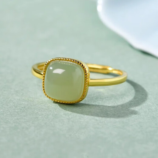 Lao Fengxiang small sugar cube ancient gold deep Hetian jade couple ring women's ring birthday gift girls silver jewelry small sugar cube ring ancient gold deep Hetian jade + certificate + brand gift box