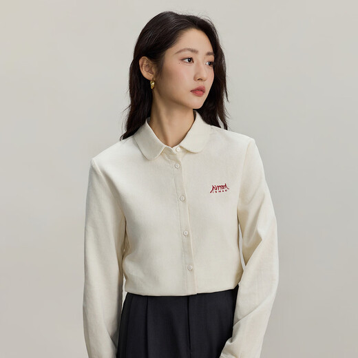 INMAN pure cotton commuting simple long-sleeved shirt for women 2025 autumn and winter versatile loose casual corduroy shirt beige L