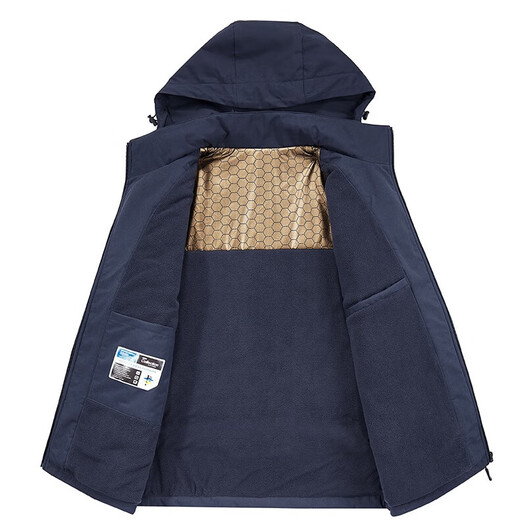 Camel Jacket Men's Graphene Autumn and Winter Jacket Men's Windbreaker New Hooded Velvet Thickened Large Size Top for Middle-aged and Young People Dark Blue M Recommended 100-120Jin Jin equals 0.5 kg