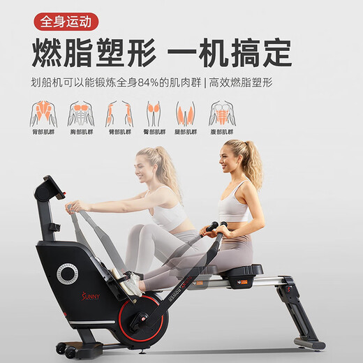 SUNNY American sculls rowing machine home magnetically controlled intelligent silent foldable rowing machine indoor sports fitness equipment shoulder and neck exercise | free training courses | self-installation