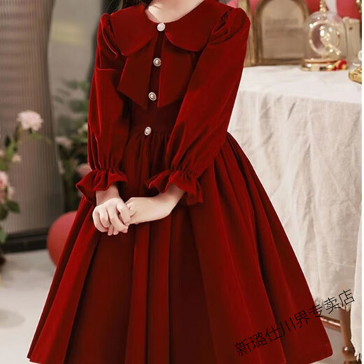 Ge Sufan girls' dress high-end autumn and winter red princess dress tutu skirt piano performance suit New Year's dress plus velvet 006 regular burgundy spring and autumn style 110