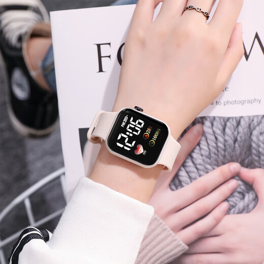 Other brands of high-looking LED watches, fashionable square student technology sense, super luminous digital personality movement, white