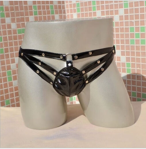 Men's sexy underwear men's special men's underwear gay sexy thong T low waist imitation leather underwear passion black one size