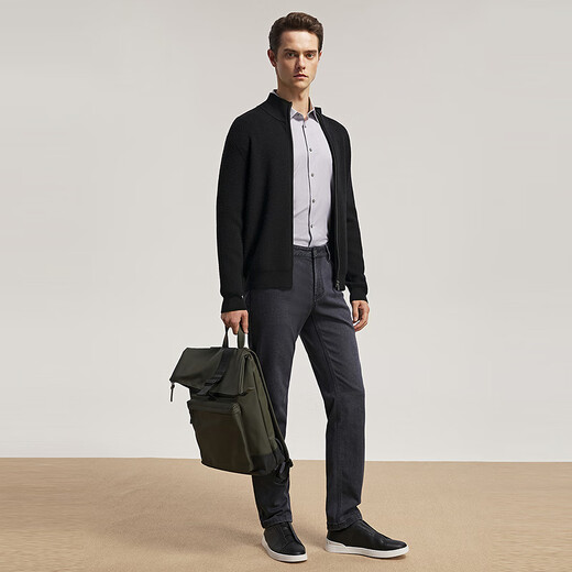 YOUNGOR sweater men's wool blended fabric men's stand-up collar zipper cardigan velvety and comfortable 2025 new arrival black VWHW619967ALA L 105cm (recommended 145-165Jin Jin equals 0.5kg)