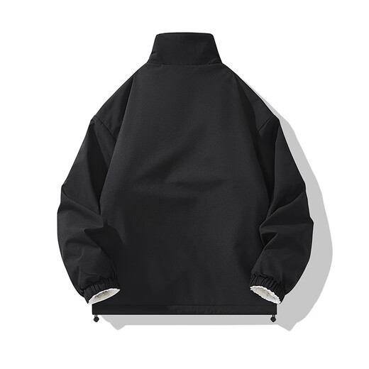 NASA GISS cotton coat men's winter trendy double-sided lamb velvet warm windproof bread coat cotton-padded jacket for men black XL