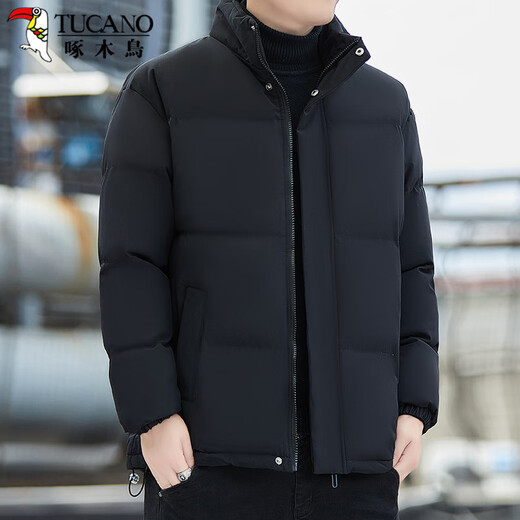 Woodpecker (TUCANO) cotton jacket for men, windproof stand collar, warm and comfortable cotton jacket, fashionable and versatile cotton jacket top for men, black L