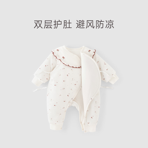 Guiqi Bear velvet cotton newborn baby quilted antibacterial monk clothing baby thickened warm one-piece khaki