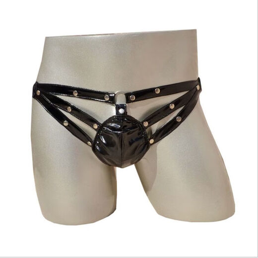 Men's sexy underwear men's special men's underwear gay sexy thong T low waist imitation leather underwear passion black one size