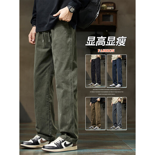 JEANSWEST casual pants men's 2025 new autumn loose straight trousers men's workwear pure cotton sports pants men's spring and autumn black L 110-130Jin Jin equals 0.5 kg