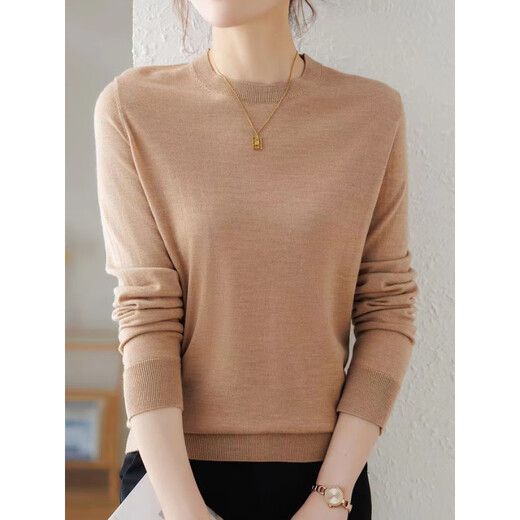 EMZ Ordos Superfine 100 Pure Wool Sweater Women's Round Neck Thin Pullover Sweater with Knitted Black Round Neck Machine Washable Wool Sweater 2XL Suitable for Weight 130-140Jin Jin is equal to 0.5 kg