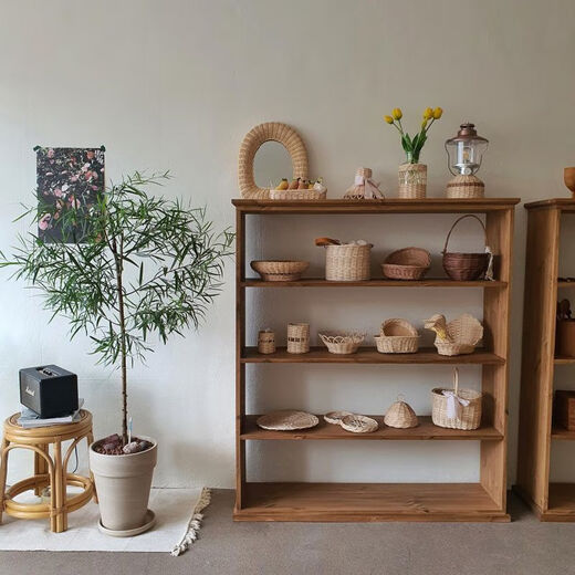 Yingtang solid wood storage bookshelf bookcase retro simple lattice storage home study partition floor display rack Chen 1110 meters * width 30 cm * height 130 cm