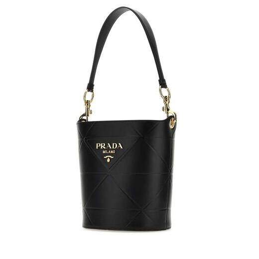 PRADA CO Luxury Women's Black Leather Bucket Bag BLACK One Size