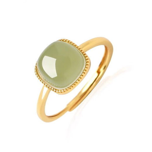 Lao Fengxiang small sugar cube ancient gold deep Hetian jade couple ring women's ring birthday gift girls silver jewelry small sugar cube ring ancient gold deep Hetian jade + certificate + brand gift box