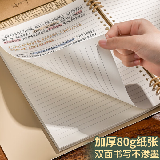 三木（SUNWOOD）A5/60张120页不硌手活页本 复古外壳8孔可拆卸活页笔记本 换附索引页 考研错题作业本 红色 1389 