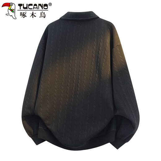 Woodpecker (TUCANO) sweatshirt men's autumn and winter lapel loose long-sleeved T-shirt fake two-piece pullover polo bottoming shirt jacket gray XL