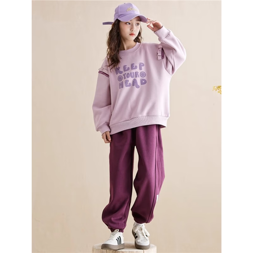 Girls Autumn Clothing Set 2025 New Fashionable and Western Style Medium and Large Children's Sweaters Sports Casual Pants Girls Spring and Autumn WX-267 Purple Spring and Autumn Style 150cm