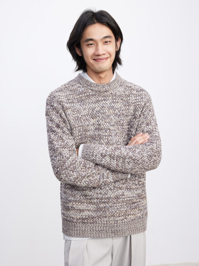 UNICA HOMME/gentle style_collection core_Australian Merino wool floral pullover mist blue XL ready for delivery within 48 hours