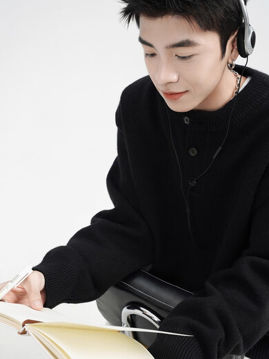 OEMG Henry collar sweater men's autumn new retro top versatile high-end casual sweater jacket dark gray XL recommended 110-130Jin Jin equals 0.5 kg