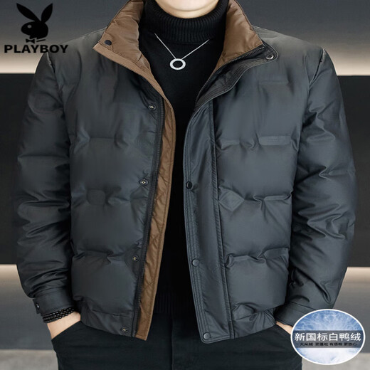 Playboy (PLAYBOY) clothing men's winter 2025 new high-end handsome short stand-up collar thickened warm jacket black 3XL recommended 140-155 Jin Jin equals 0.5 kg