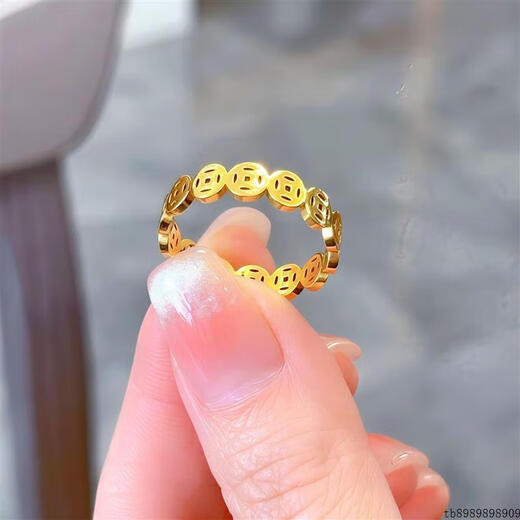 Xingyin Sand Gold Copper Coin Ring Female Qian Duoduo Plain Ring Ring Men and Women Couple Hollow Ring Index Finger Ring Does Not Fade US Size 6 Gold Store Size 11-13