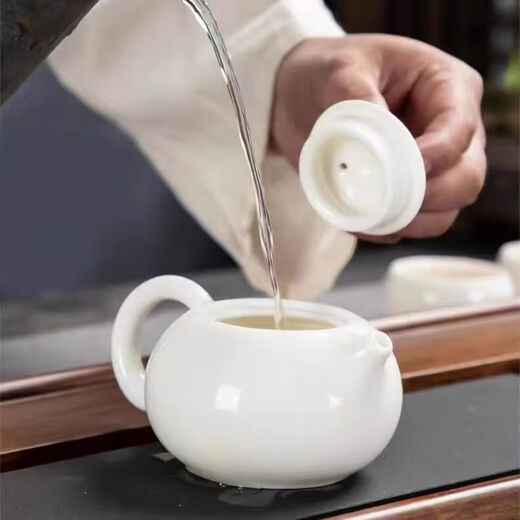 The teapot changes color when exposed to heat, mutton-fat jade changes color, purple sand ceramic tea set, high-grade special master teacup, Xi Shi pot - white single pot 210ml