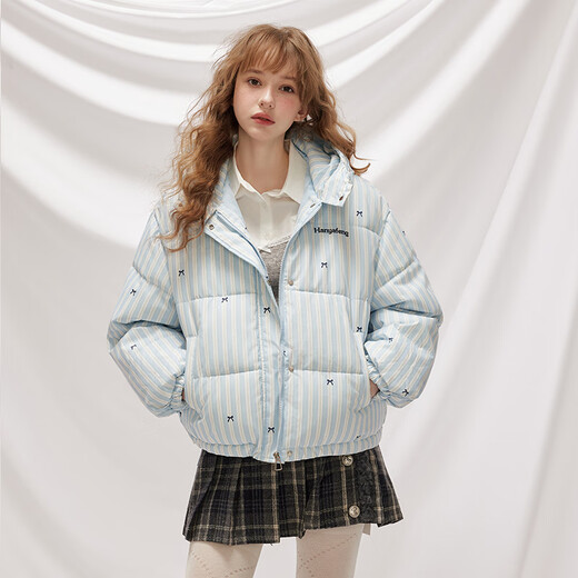 UNIFREE sweet wind cotton winter new style striped bow windproof warm thickened non-bloated jacket blue M