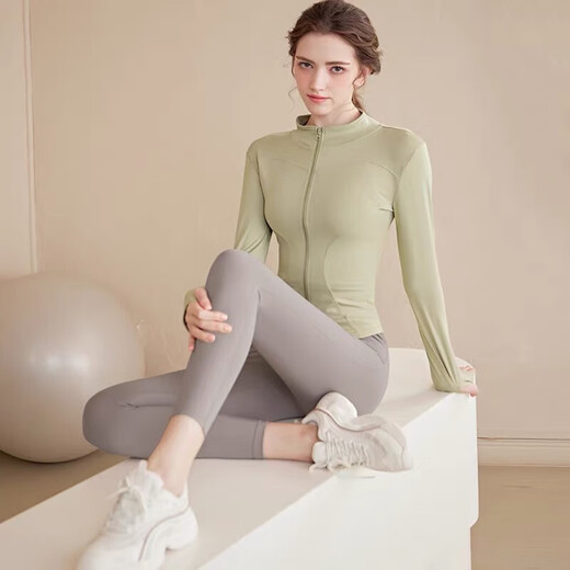 Nanmu Xiong yoga clothing suit women's sports fitness clothing yoga pants running autumn and winter long-sleeved tops Pilates training quick-drying clothing Suit M size 85-110Jin Jin equals 0.5 kg