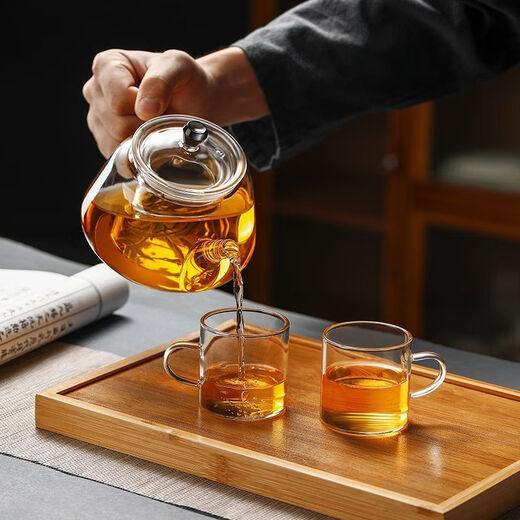 Teapot single pot tea household glass high temperature resistant teapot tea water separation tea set teapot Qingyun teapot yellow handle 750ml 1 + cup * 2