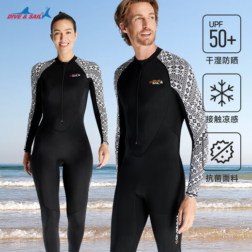 DIVE&SAIL swimsuit wetsuit for women one-piece sun protection surfing suit ice-feeling quick-drying couple snorkeling wetsuit for men 071 ice-feeling anti-sand quick-drying black cool body feeling XL