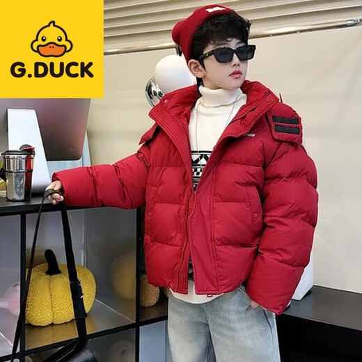 G.duck Boys' Winter Cotton Clothes 2025 New Zodiac Year Thickened Red Cotton Clothes Large Children's Cotton Jackets Spring Autumn and Winter Jackets Red 120 cm