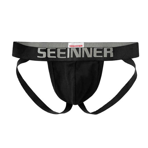 2 pack men's double thong underwear cotton low-waisted sexy butt-lifting U-convex comfortable solid color double thong underwear for boys black + white M