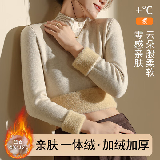 Catman plus velvet knitted sweater women's thickened half turtleneck bottoming shirt with autumn and winter one-piece velvet knitted top