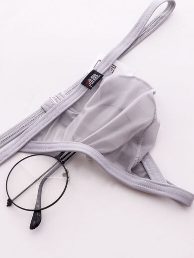 Qiaobolai Ayi men's underwear transparent and sexy QQ ultra-low waist thong gayT pants new tight one thread rose red M