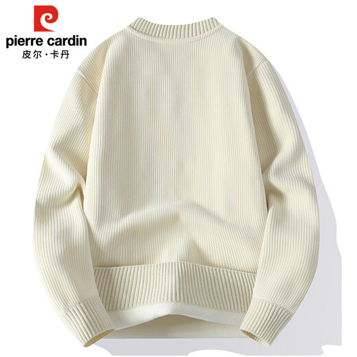 Pierre Cardin sweatshirt men's plus velvet heavyweight high-end all-in-one velvet thickened autumn and winter warm bottoming shirt beige 3XL