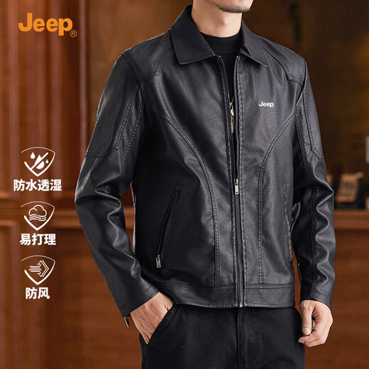 JEEP Leather Men's 2025 Autumn Lapel Light Luxury Wear-Resistant Windproof Jacket Texture PU Leather Loose Handsome Men's Jacket