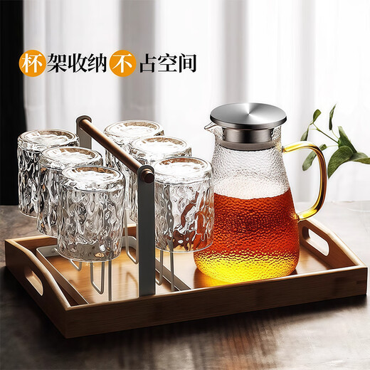 Guiqi glass water cup holder set household simple high temperature resistant transparent drinking cup wine glass living room teacup 6 tree pattern cup 250ml + white cup holder