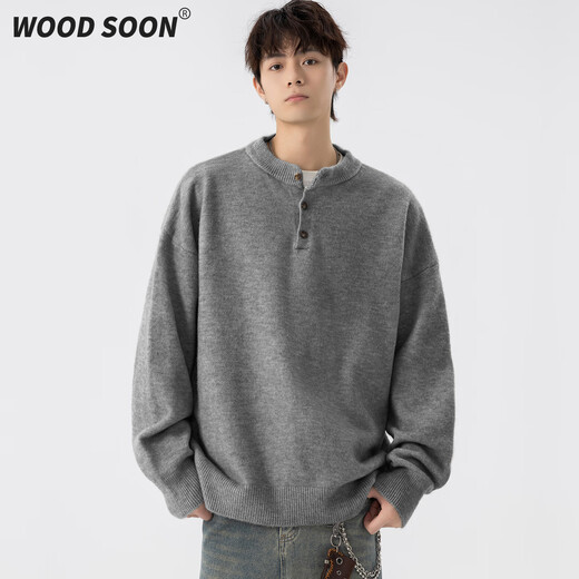 My Speed (WOOD SOON) Henry Collar Sweater Men's Autumn and Winter American Old Money Style Warm Knitted Sweater Loose Basics Bottoming Shirt Top Off-White XL