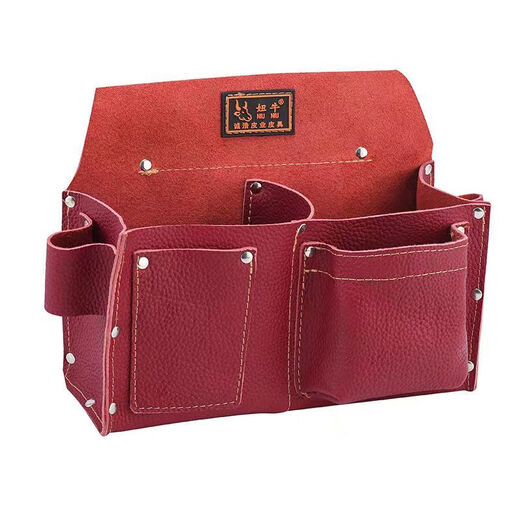 Xianang pure cowhide tool bag woodworking nail pocket first layer cowhide nail pocket large capacity nail bag multi-functional wear-resistant and durable free double pockets with red