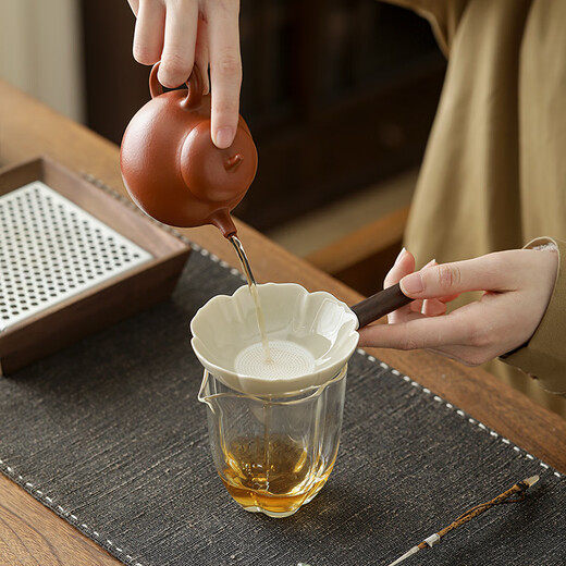 Jinpan Ceramic Tea Strainer Tea Filter Full Porcelain Hole Integrated Tea Strainer Ultra-fine Tea Filter Tea Separator Fair Cup High-end Filter Vegetable Gray Ceramic Tea Strainer Two-piece Set