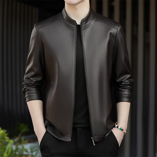 KBXNG Jinba Jacket's main brand leather jacket men's lapel genuine leather sheepskin autumn and winter leather jacket 2025 new style coffee color coffee color L 175