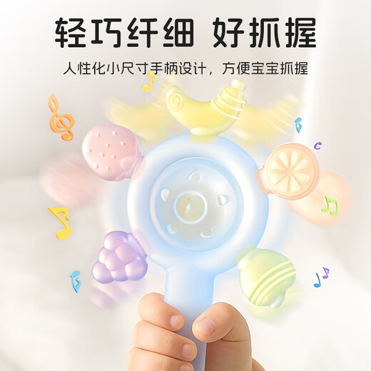 HOY BELL Manhattan hand ball baby toy silicone chewable teether for babies 3 to 6 months old rattle 0 to 1 years old fruit rattle teether blue